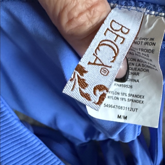 BECCA By Rebecca Virtue Royal Blue Ribbed Ring Detail Triangle Bikini Top M NWOT - Picture 6 of 6